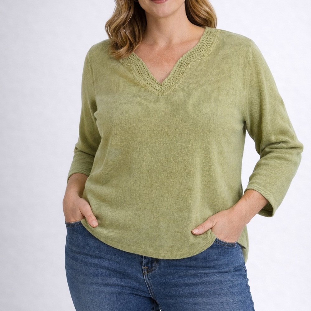 Relativity Stretch Women's XL Green V-Neck Knit Pullover Sweater